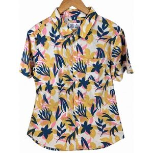 Hurley Button Up Men XL Multi NWOT Tropical Floral Short Sleeve Sunglass Slot